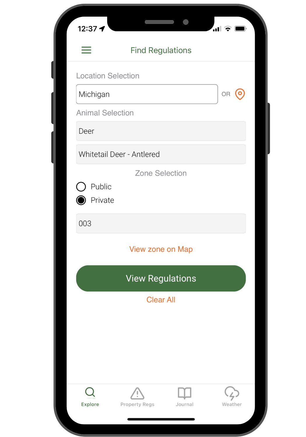 Hunt Regs App